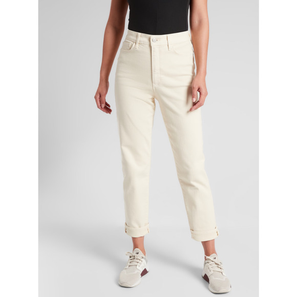 Athleta Flex Straight Leg Ankle Jean High Rise Stretch Bone Cream 8 Tall - Picture 1 of 10